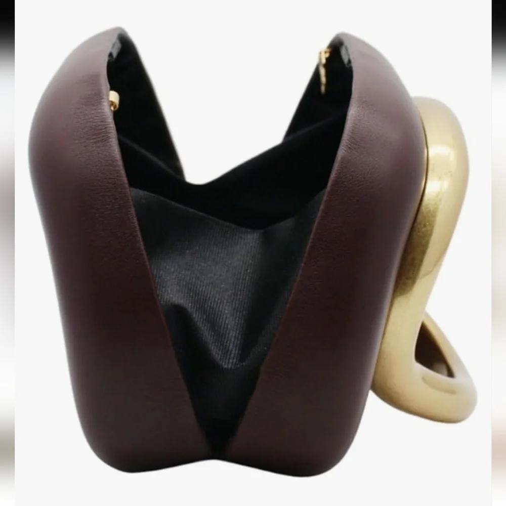 Chic Brown Bag with Metal Handle Clutch